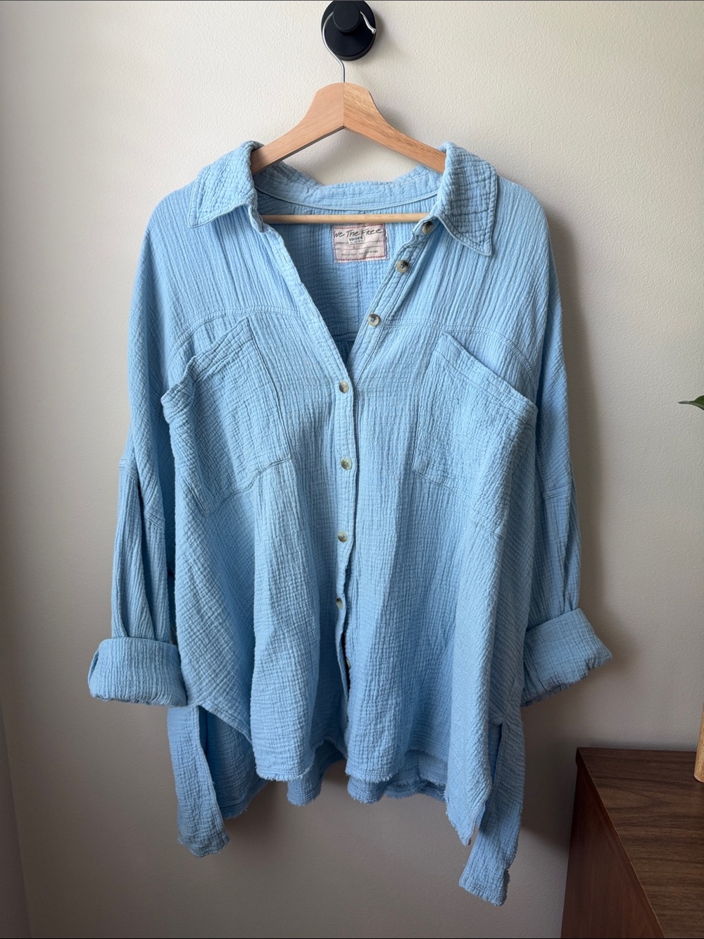 We The Free light blue gauze button-down shirt